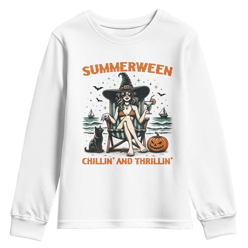 Witchy Beach Summerween Vacation Youth Sweatshirt Chillin And Thrillin