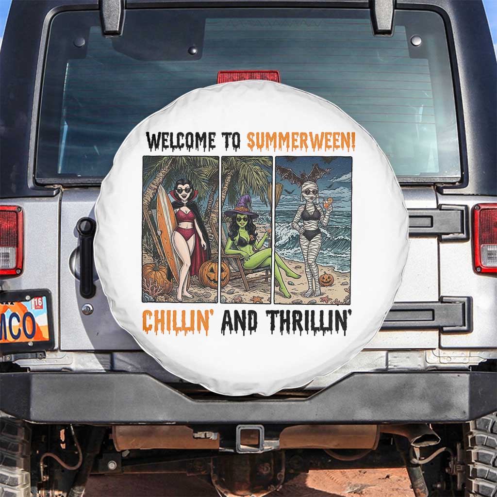 Welcome To Summerween Chillin And Thrillin Spare Tire Cover Funny Summer Halloween