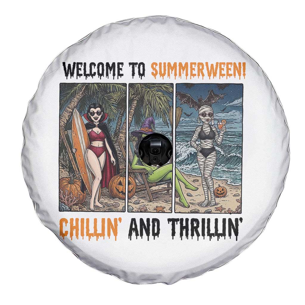 Welcome To Summerween Chillin And Thrillin Spare Tire Cover Funny Summer Halloween