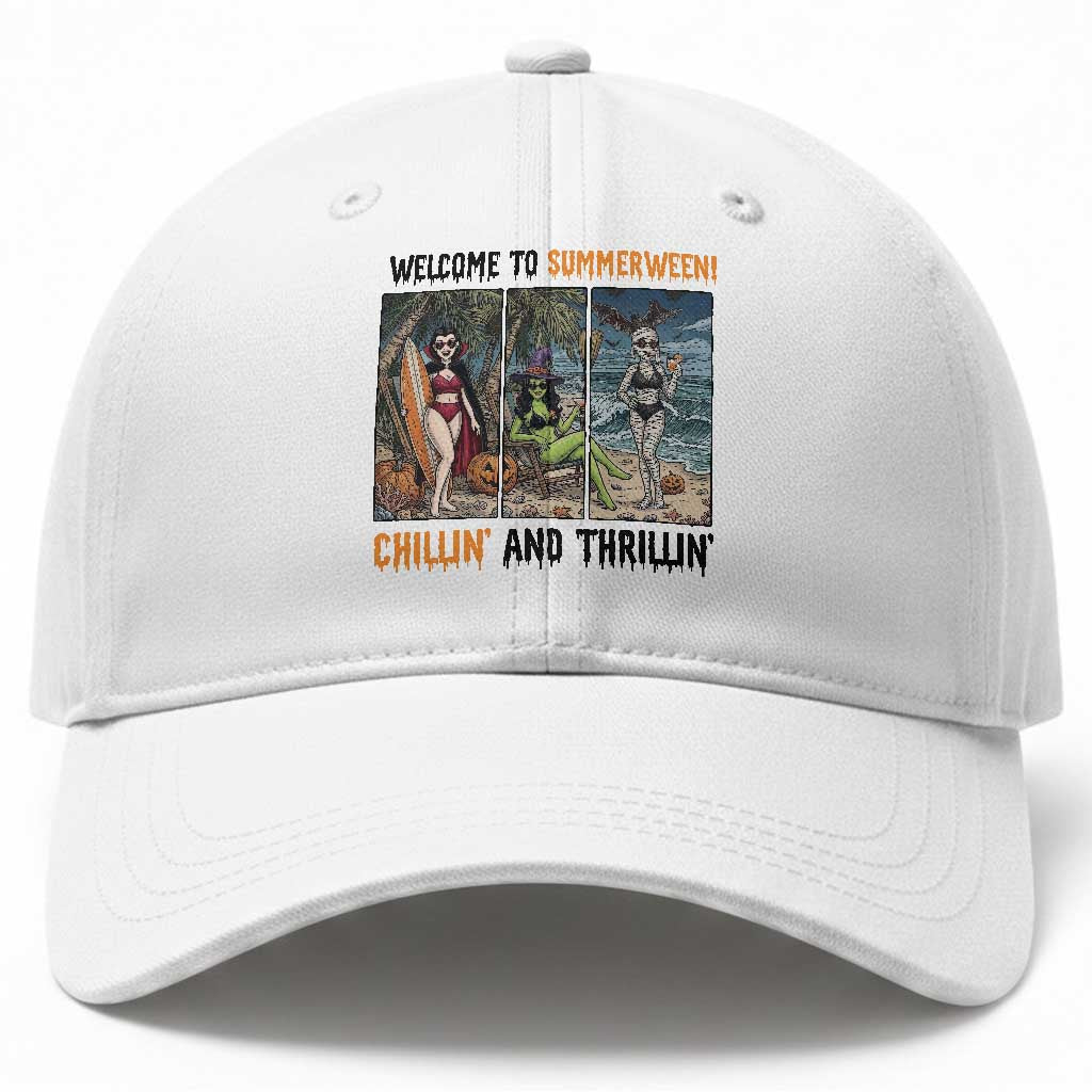Welcome To Summerween Chillin And Thrillin Baseball Cap Funny Summer Halloween