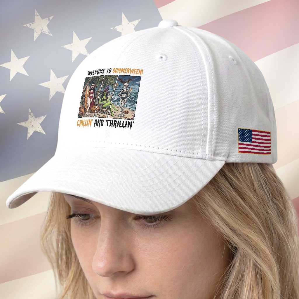 Welcome To Summerween Chillin And Thrillin Baseball Cap Funny Summer Halloween