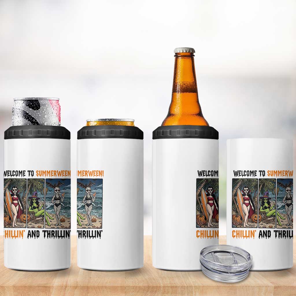Welcome To Summerween Chillin And Thrillin 4 in 1 Can Cooler Tumbler Funny Summer Halloween