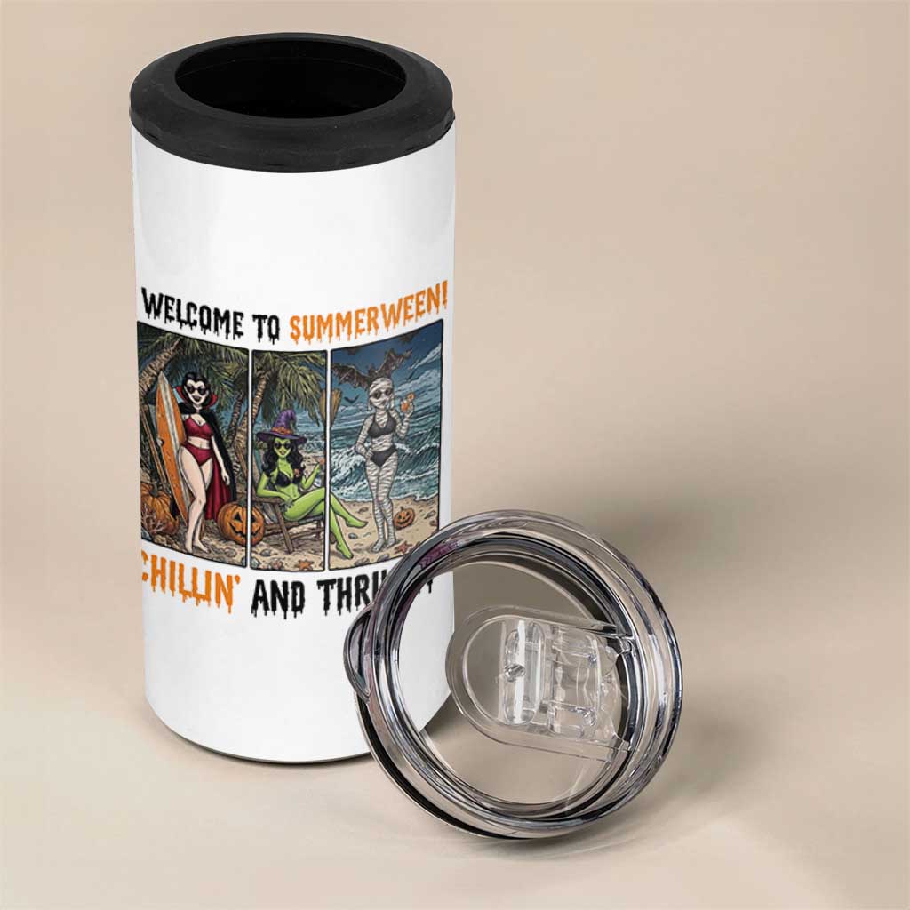 Welcome To Summerween Chillin And Thrillin 4 in 1 Can Cooler Tumbler Funny Summer Halloween