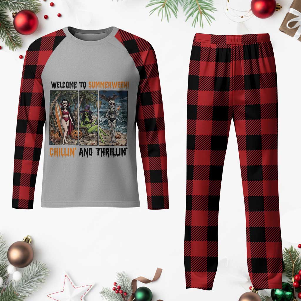 Welcome To Summerween Chillin And Thrillin Plaid Pajama Set Funny Summer Halloween