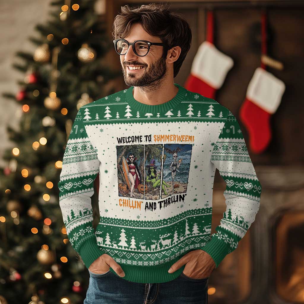 Welcome To Summerween Chillin And Thrillin Ugly Christmas Sweater Funny Summer Halloween