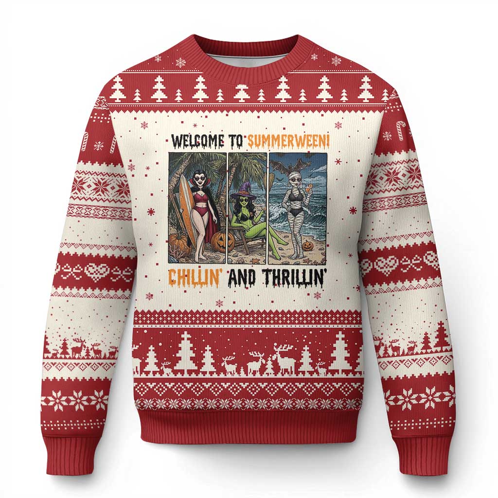 Welcome To Summerween Chillin And Thrillin Ugly Christmas Sweater Funny Summer Halloween