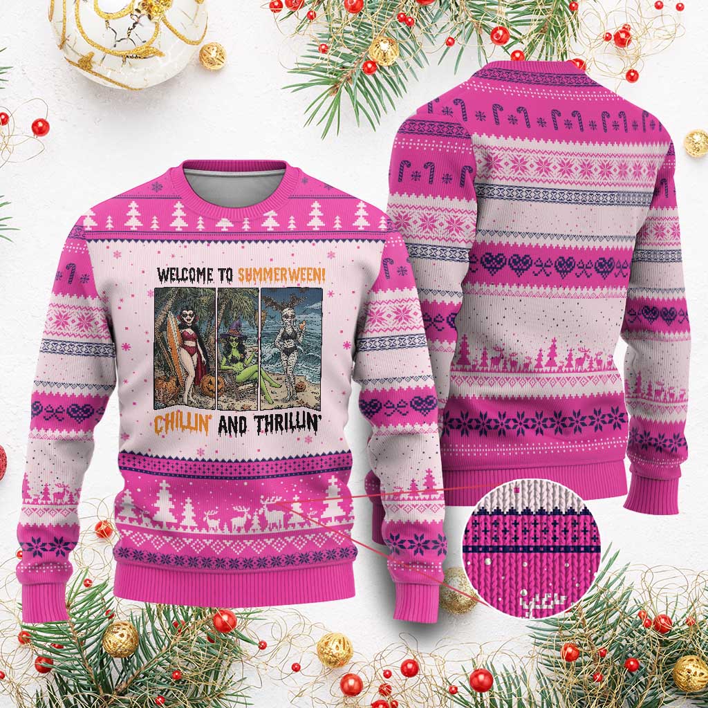 Welcome To Summerween Chillin And Thrillin Ugly Christmas Sweater Funny Summer Halloween