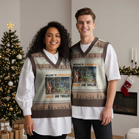 Welcome To Summerween Chillin And Thrillin V-Neck Knit Sweater Vest Funny Summer Halloween