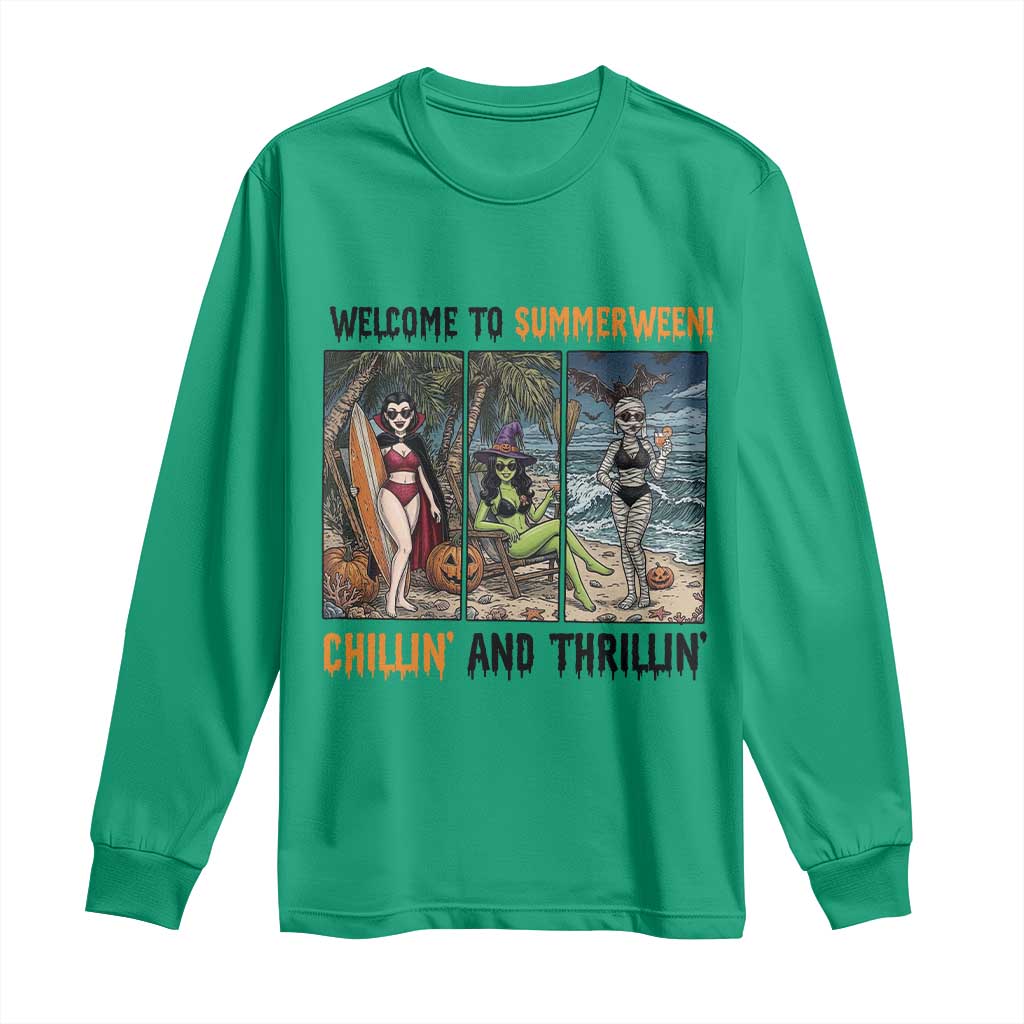 Welcome To Summerween Chillin And Thrillin Long Sleeve Shirt Funny Summer Halloween