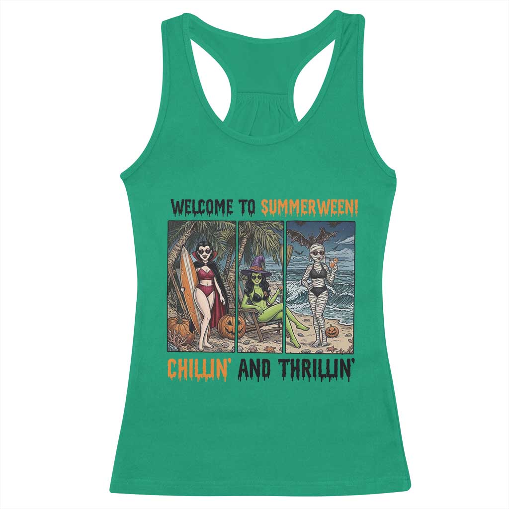 Welcome To Summerween Chillin And Thrillin Racerback Tank Top Funny Summer Halloween