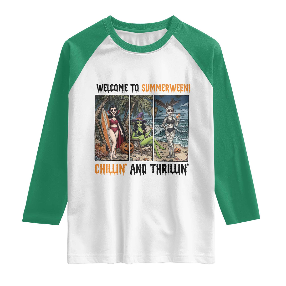Welcome To Summerween Chillin And Thrillin Raglan Shirt Funny Summer Halloween