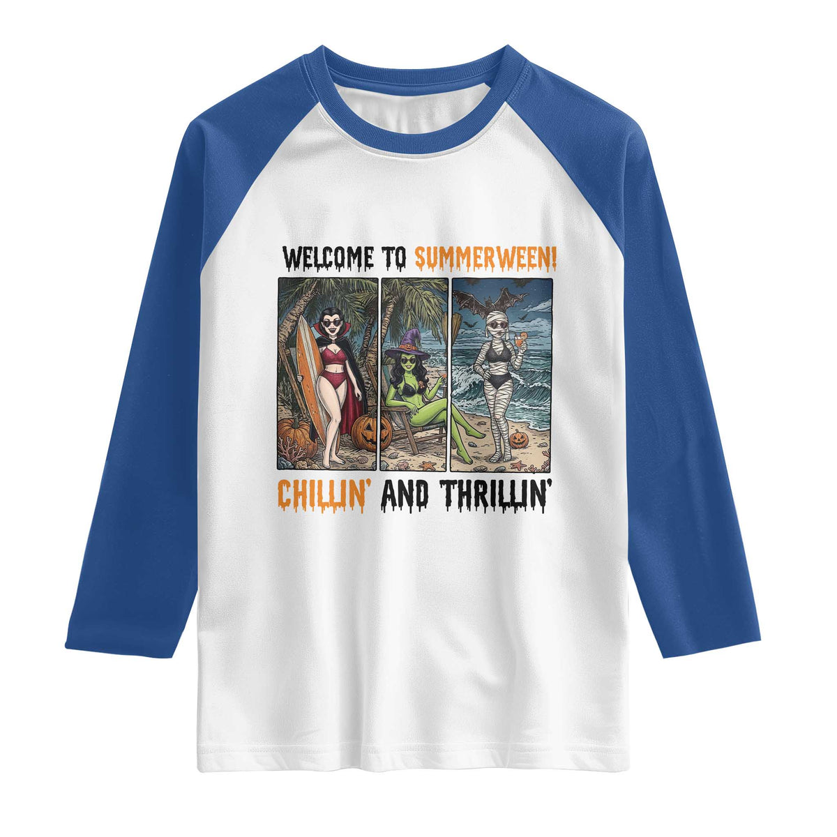 Welcome To Summerween Chillin And Thrillin Raglan Shirt Funny Summer Halloween