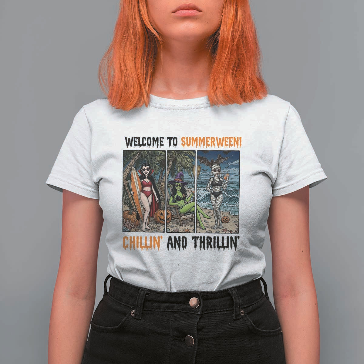 Welcome To Summerween Chillin And Thrillin T Shirt For Women Funny Summer Halloween