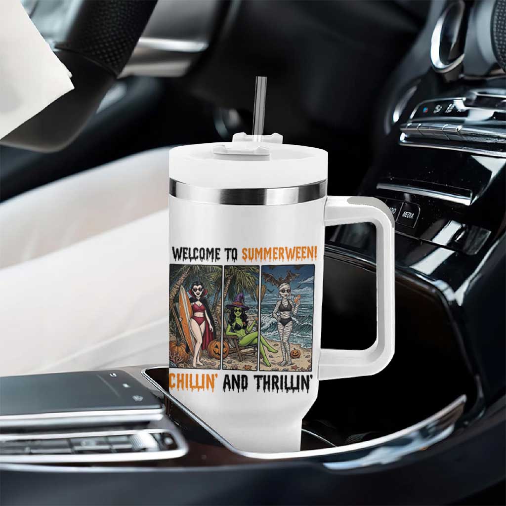 Welcome To Summerween Chillin And Thrillin Tumbler With Handle Funny Summer Halloween