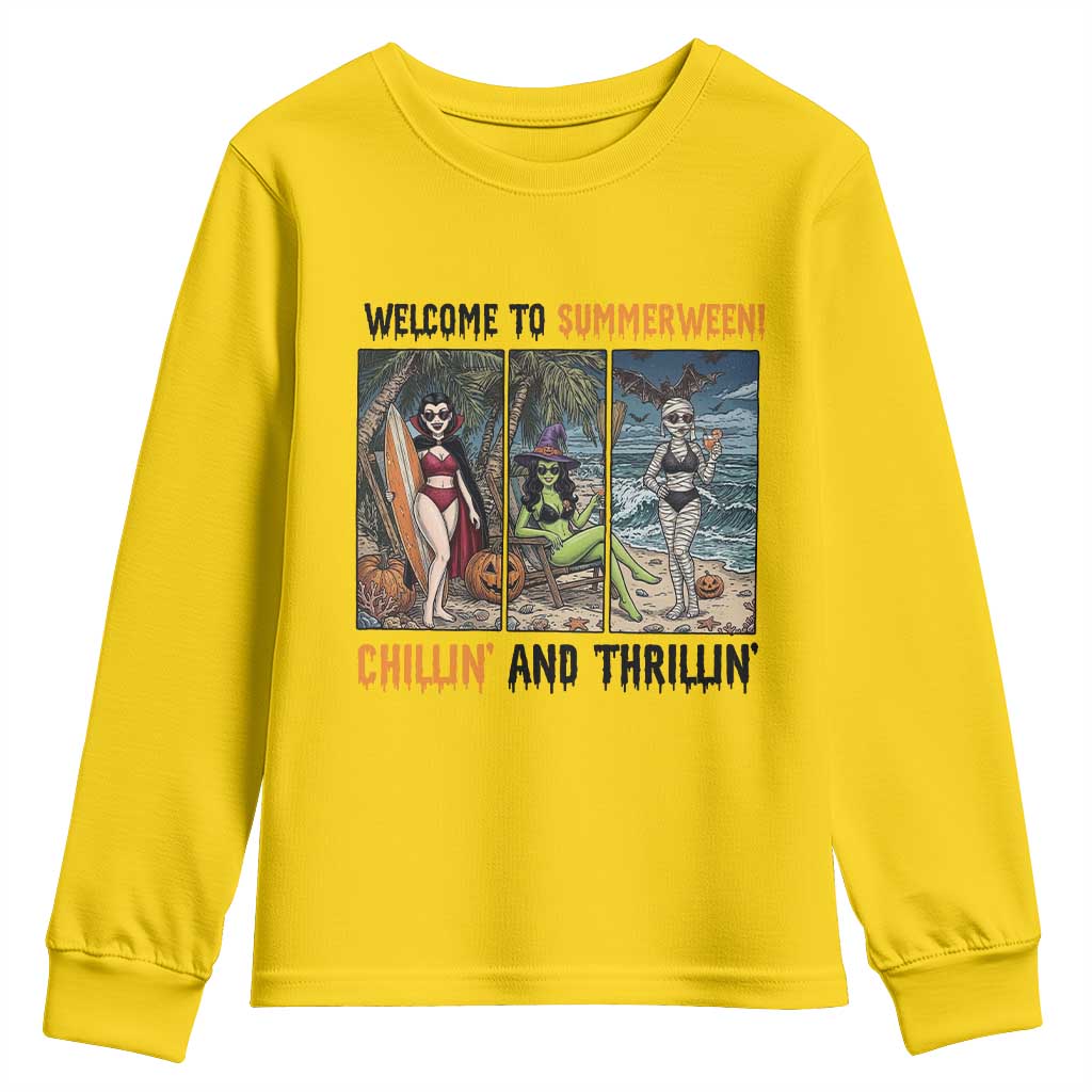 Welcome To Summerween Chillin And Thrillin Youth Sweatshirt Funny Summer Halloween