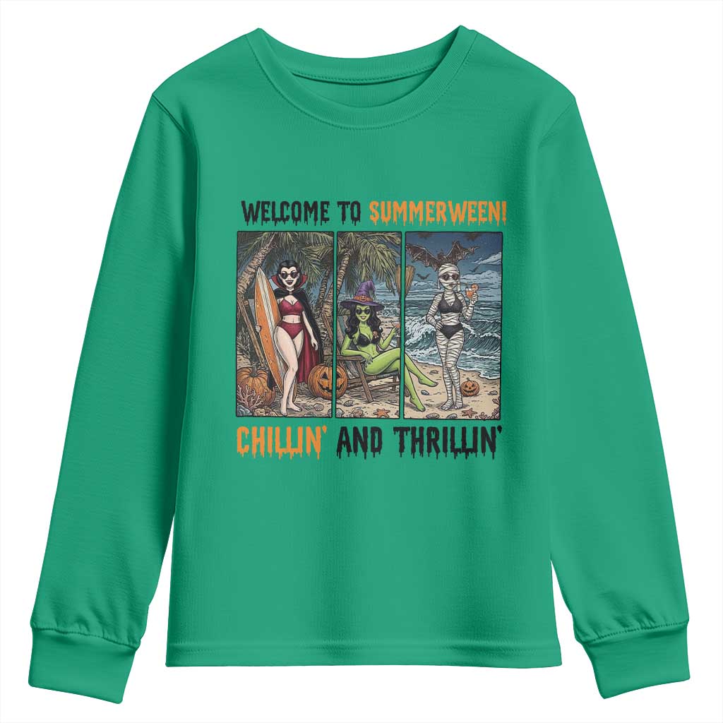 Welcome To Summerween Chillin And Thrillin Youth Sweatshirt Funny Summer Halloween