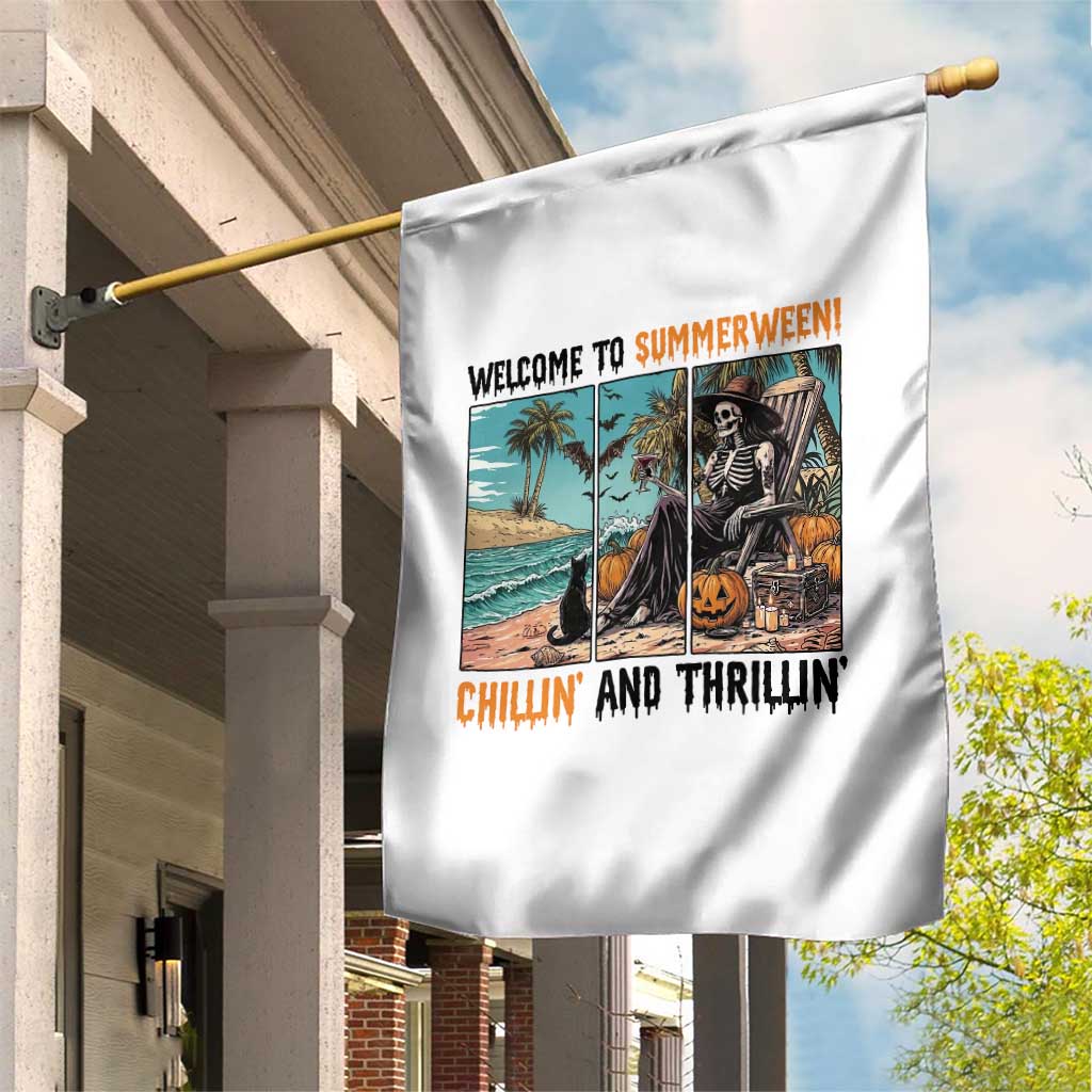 Welcome To Summerween Chillin And Thrillin Garden Flag Spooky Beach Party Gift