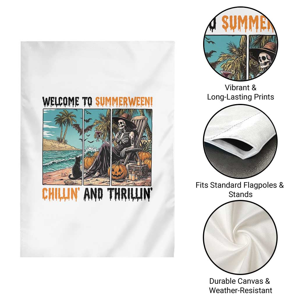 Welcome To Summerween Chillin And Thrillin Garden Flag Spooky Beach Party Gift