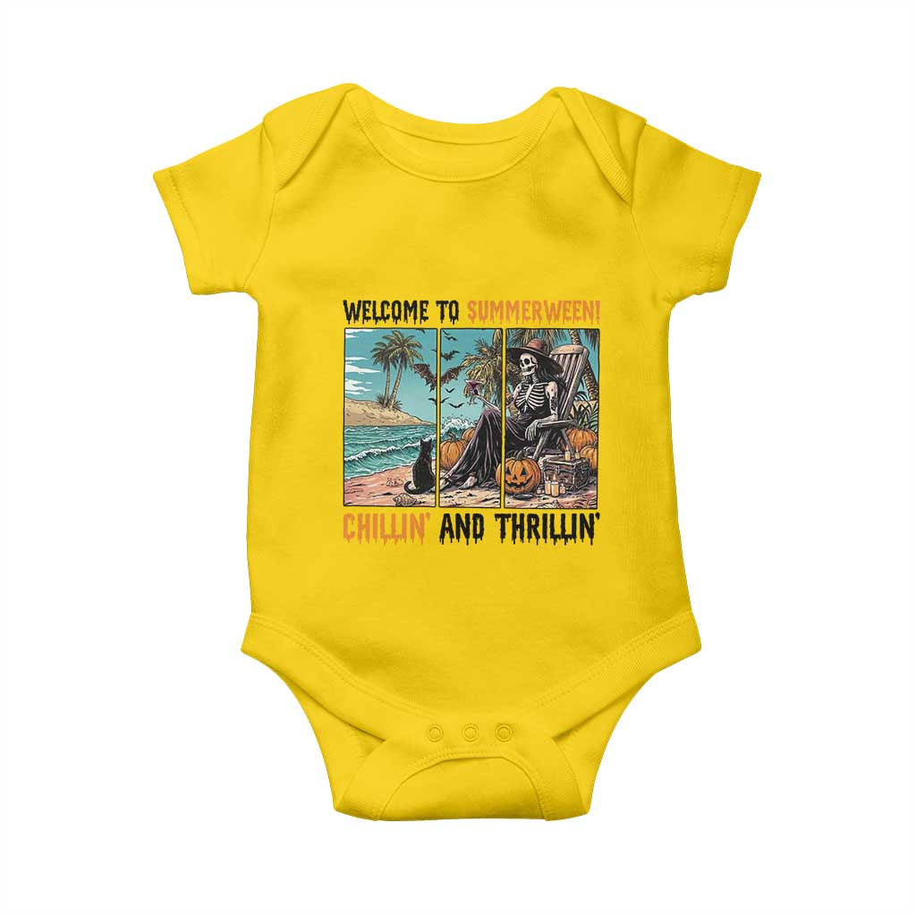 Welcome To Summerween Chillin And Thrillin Baby Onesie Spooky Beach Party Gift