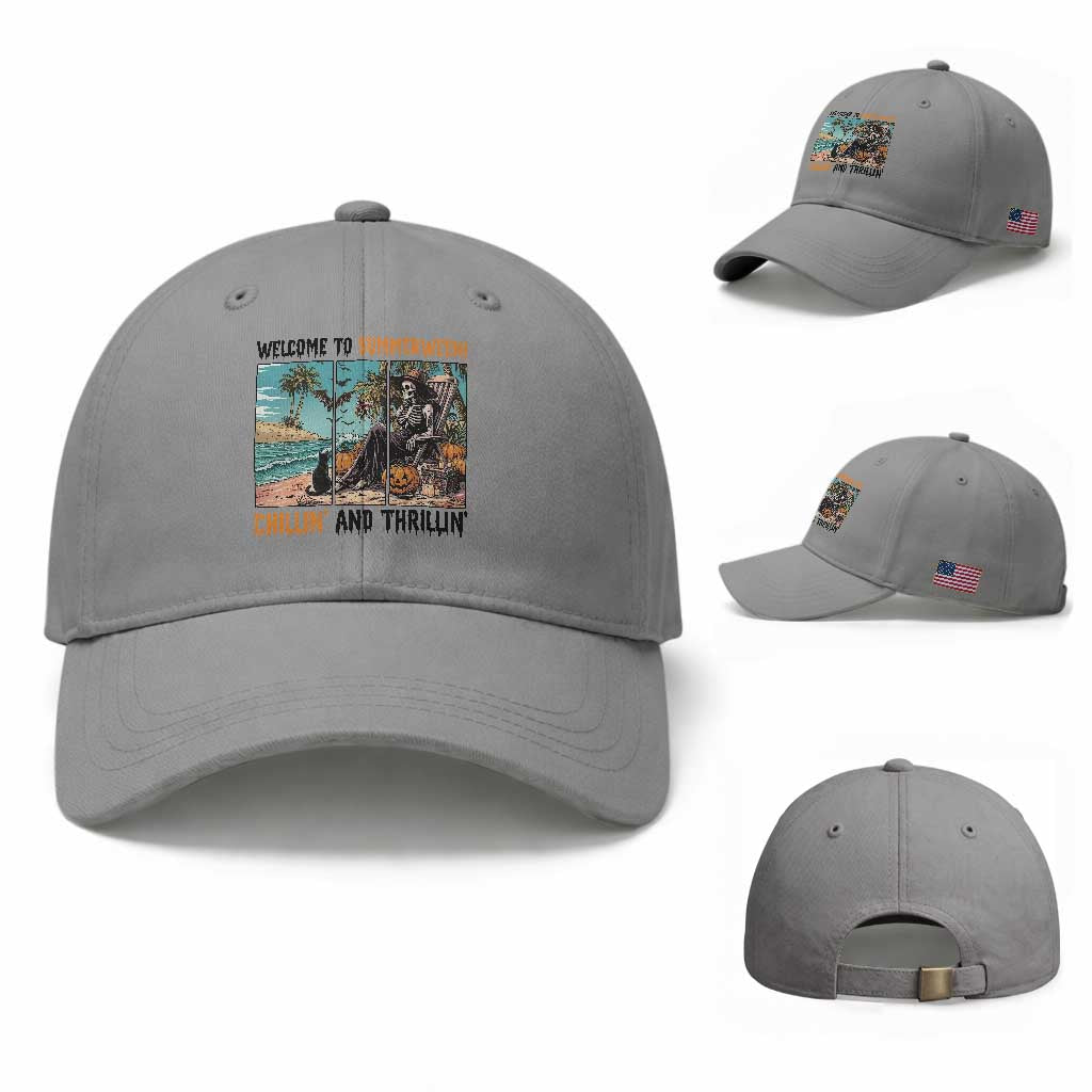 Welcome To Summerween Chillin And Thrillin Baseball Cap Spooky Beach Party Gift