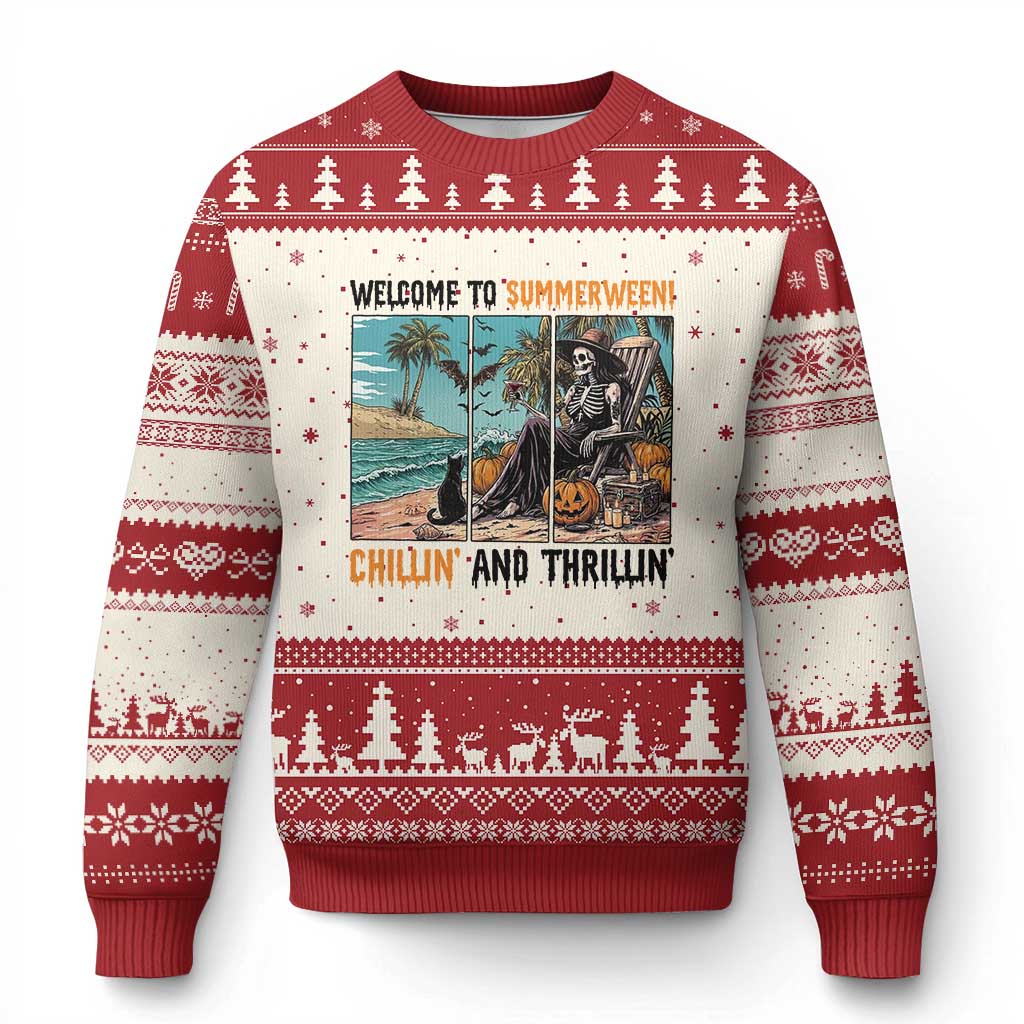 Welcome To Summerween Chillin And Thrillin Ugly Christmas Sweater Spooky Beach Party Gift