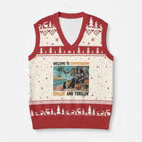 Welcome To Summerween Chillin And Thrillin V-Neck Knit Sweater Vest Spooky Beach Party Gift