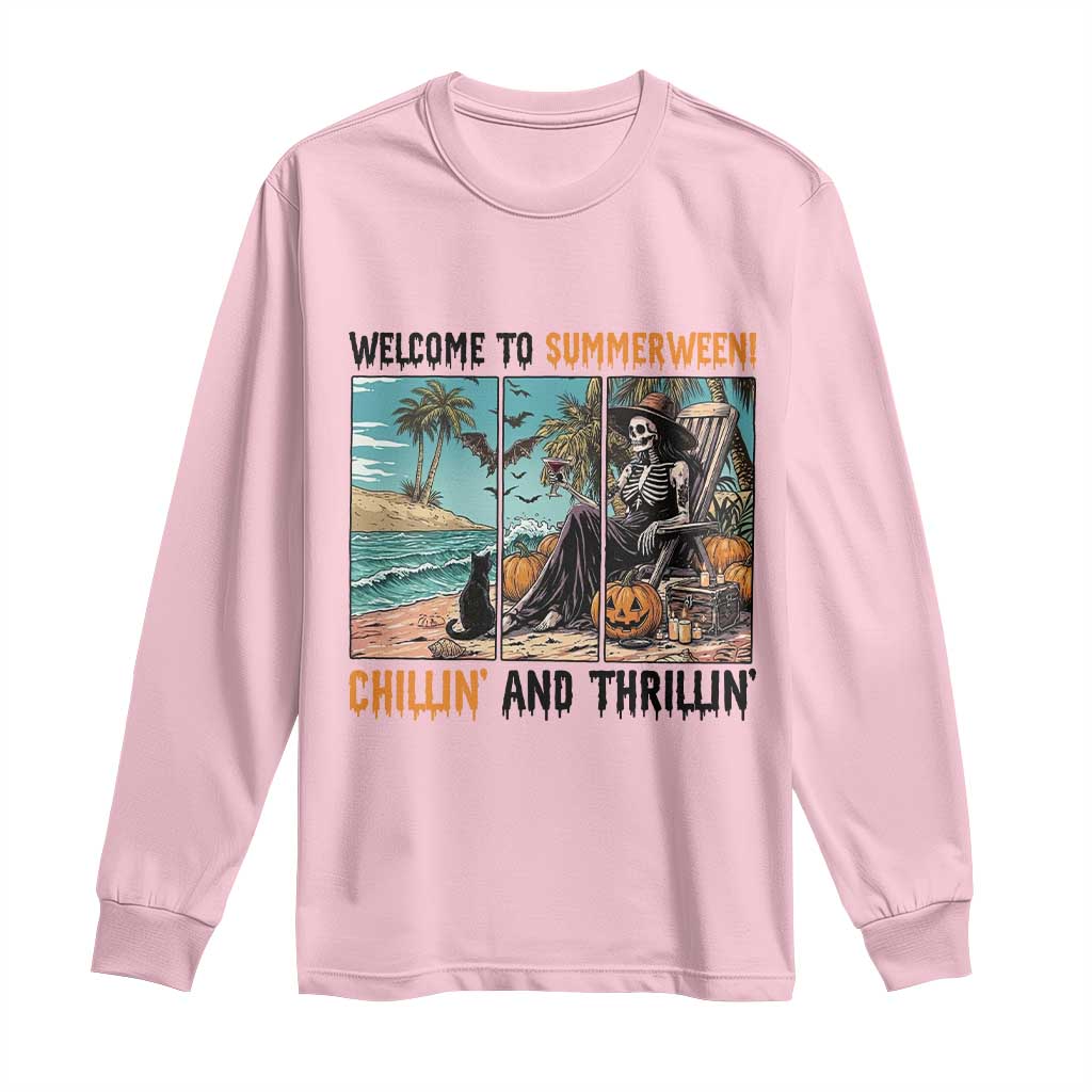 Welcome To Summerween Chillin And Thrillin Long Sleeve Shirt Spooky Beach Party Gift