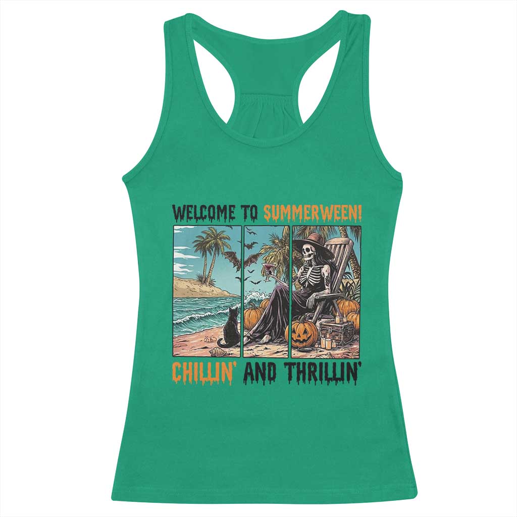 Welcome To Summerween Chillin And Thrillin Racerback Tank Top Spooky Beach Party Gift