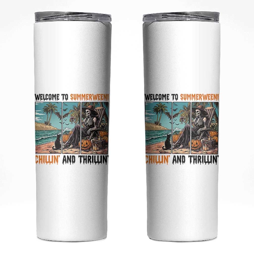 Welcome To Summerween Chillin And Thrillin Skinny Tumbler Spooky Beach Party Gift