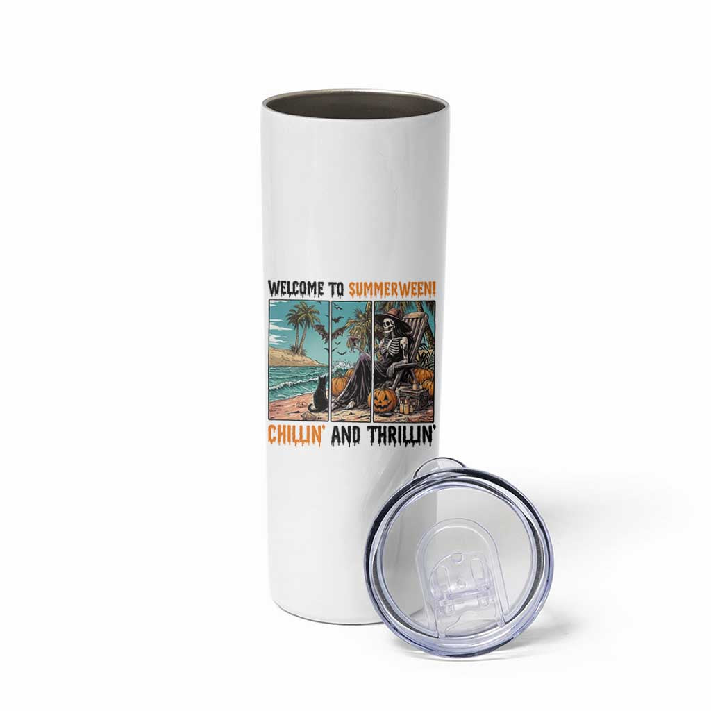 Welcome To Summerween Chillin And Thrillin Skinny Tumbler Spooky Beach Party Gift