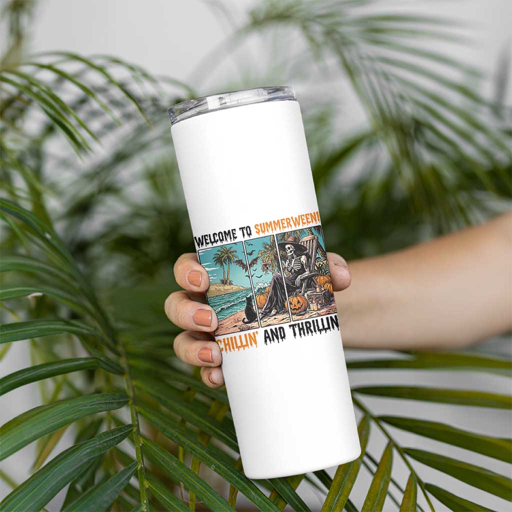 Welcome To Summerween Chillin And Thrillin Skinny Tumbler Spooky Beach Party Gift