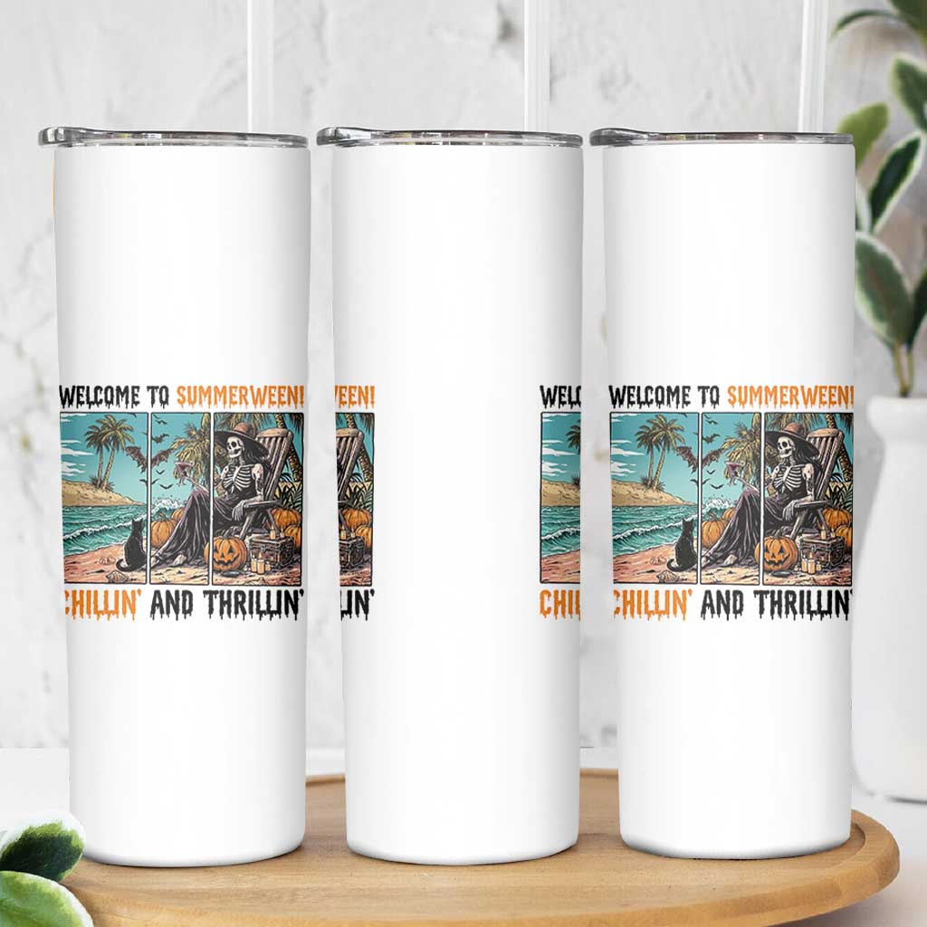 Welcome To Summerween Chillin And Thrillin Skinny Tumbler Spooky Beach Party Gift
