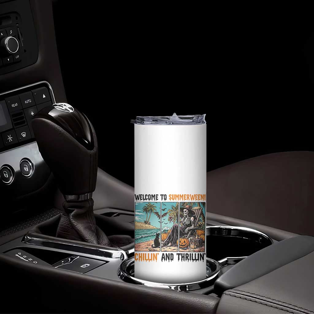 Welcome To Summerween Chillin And Thrillin Skinny Tumbler Spooky Beach Party Gift