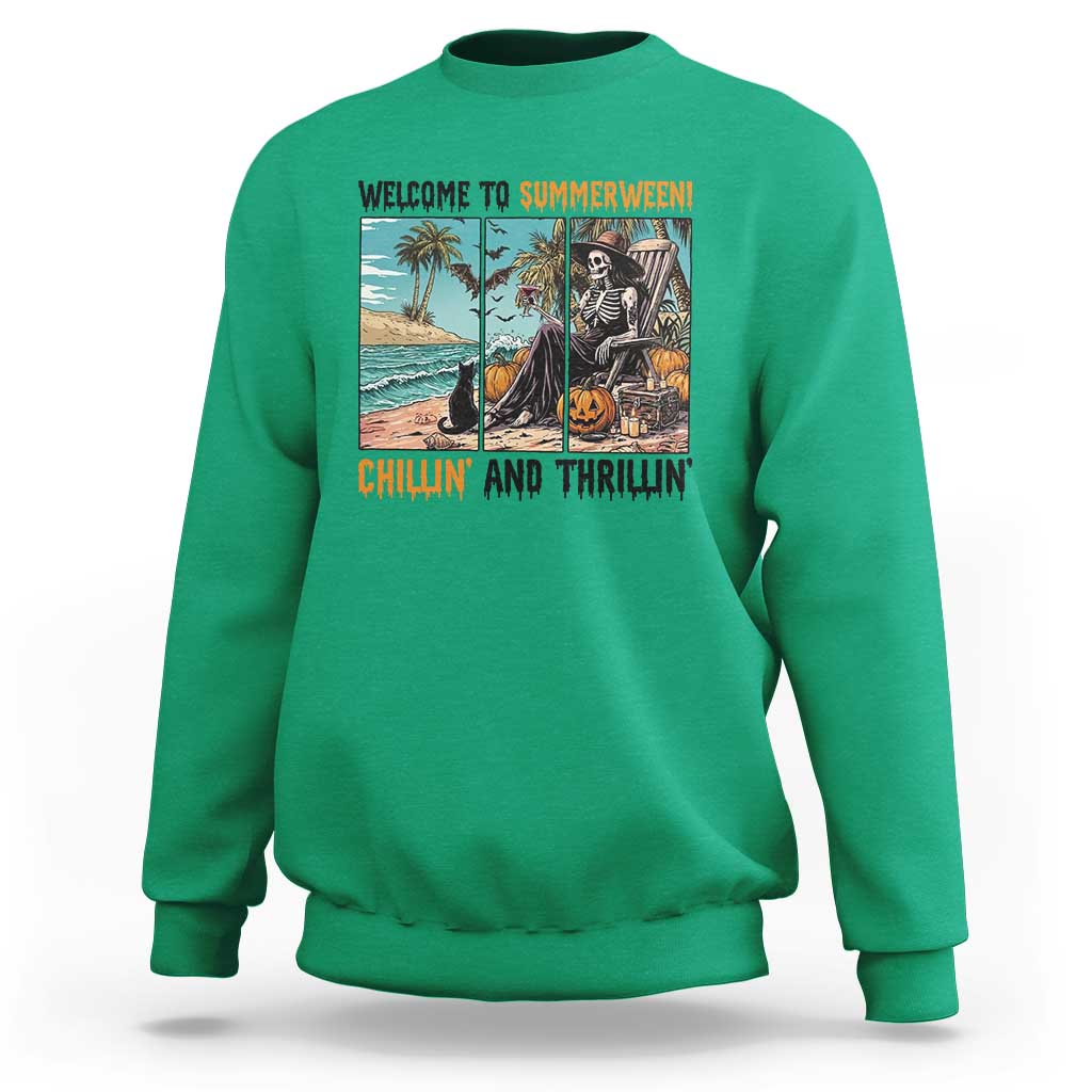 Welcome To Summerween Chillin And Thrillin Sweatshirt Spooky Beach Party Gift