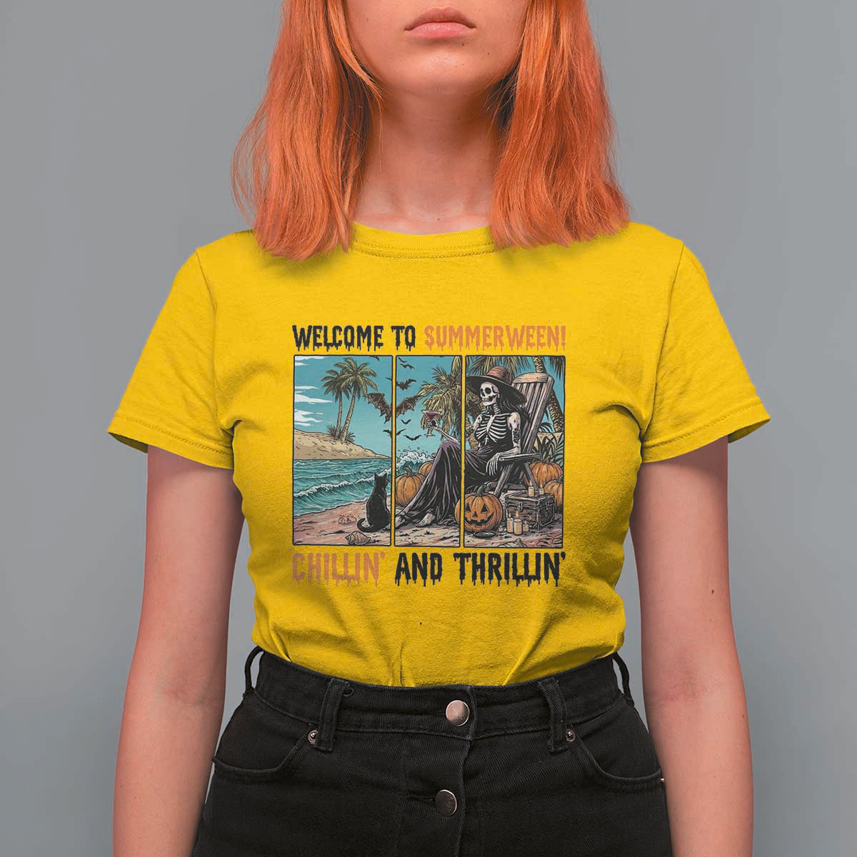 Welcome To Summerween Chillin And Thrillin T Shirt For Women Spooky Beach Party Gift