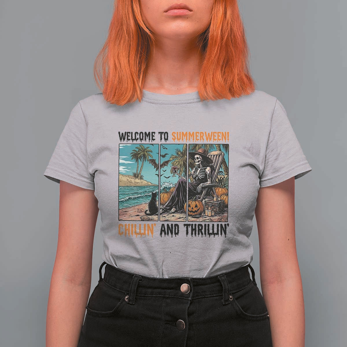 Welcome To Summerween Chillin And Thrillin T Shirt For Women Spooky Beach Party Gift