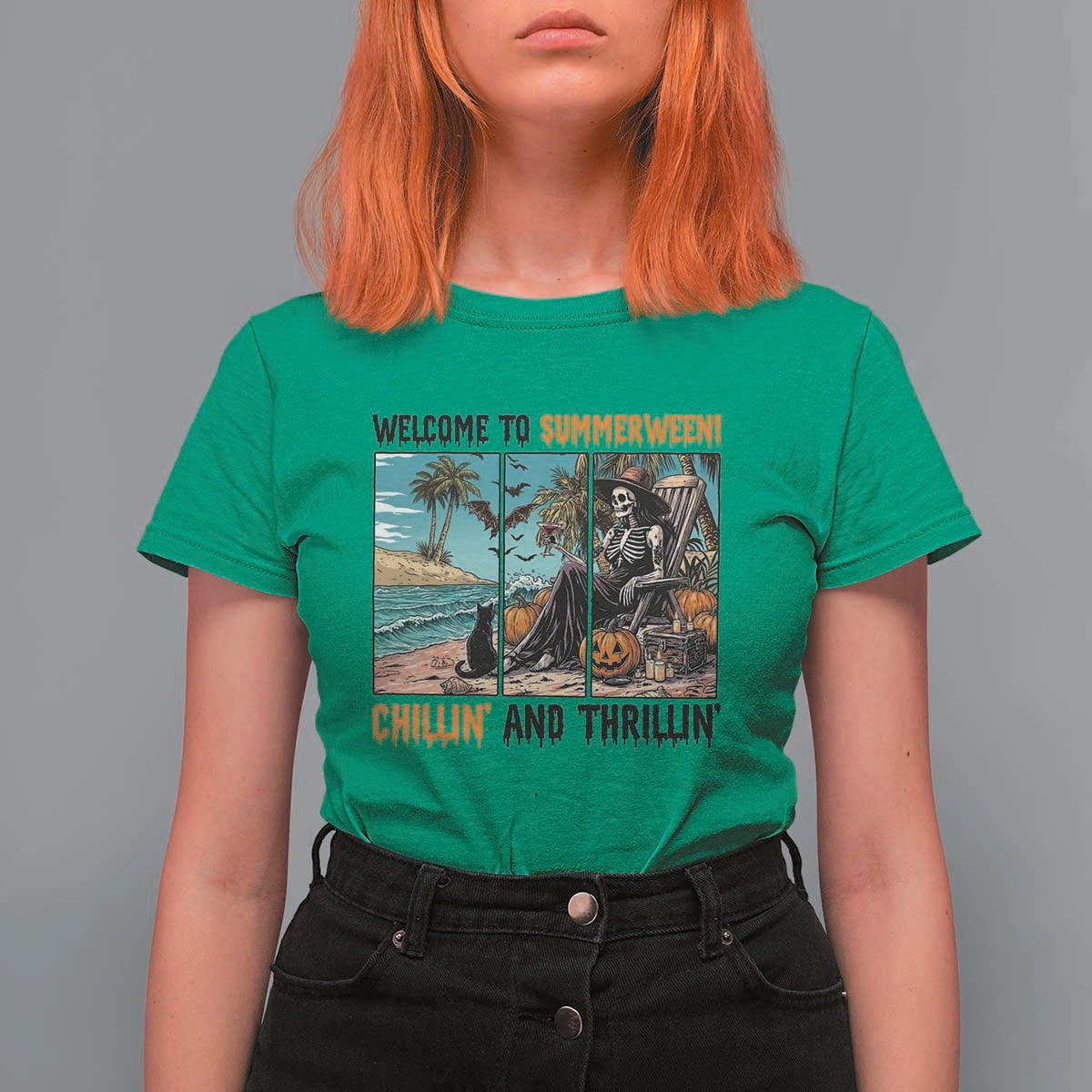 Welcome To Summerween Chillin And Thrillin T Shirt For Women Spooky Beach Party Gift