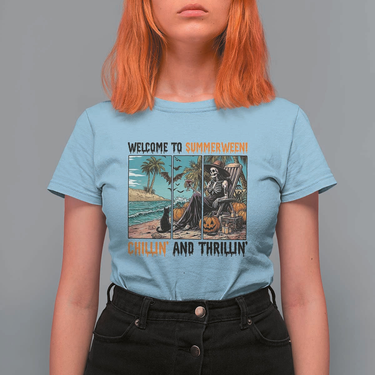 Welcome To Summerween Chillin And Thrillin T Shirt For Women Spooky Beach Party Gift
