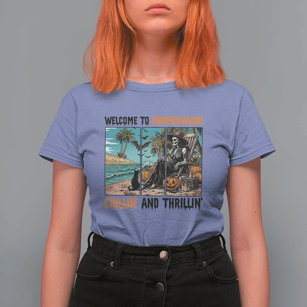 Welcome To Summerween Chillin And Thrillin T Shirt For Women Spooky Beach Party Gift