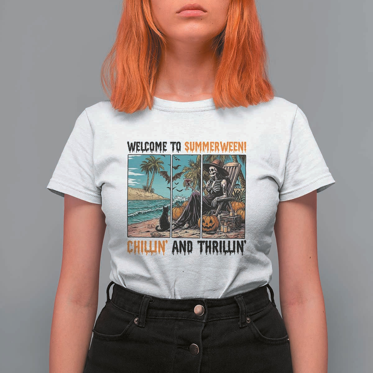 Welcome To Summerween Chillin And Thrillin T Shirt For Women Spooky Beach Party Gift