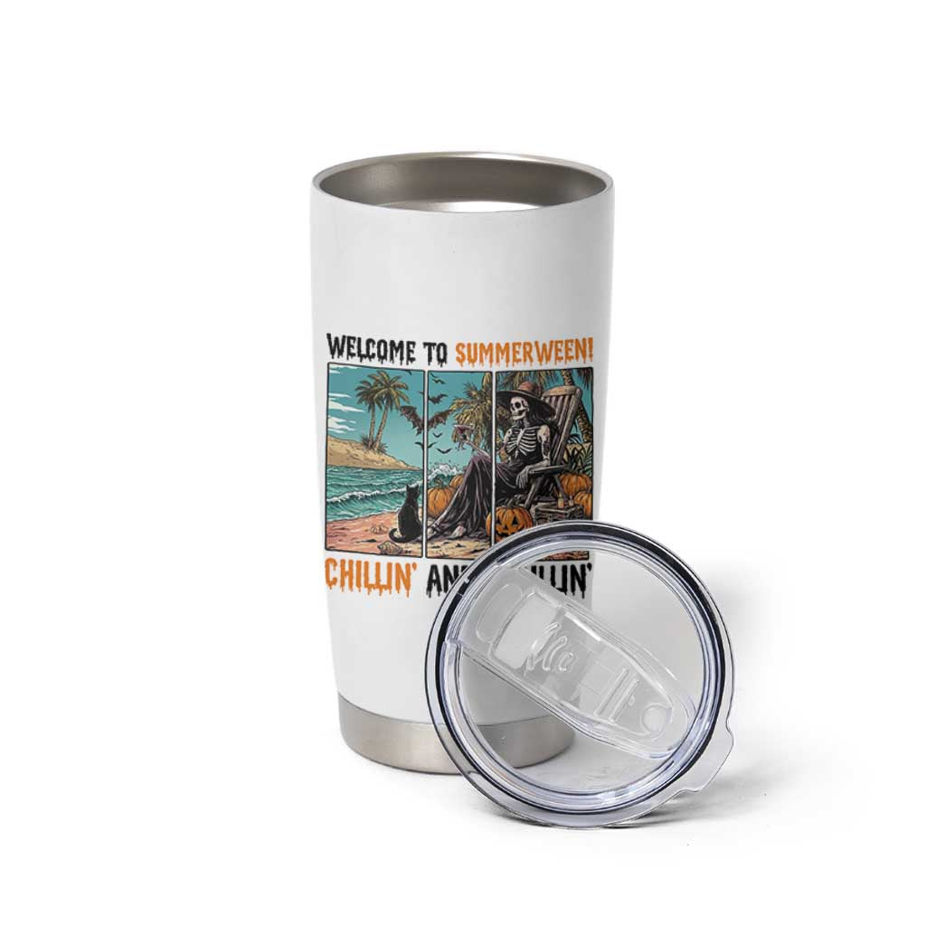 Welcome To Summerween Chillin And Thrillin Tumbler Cup Spooky Beach Party Gift
