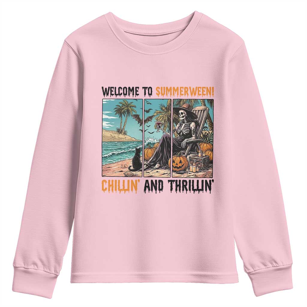 Welcome To Summerween Chillin And Thrillin Youth Sweatshirt Spooky Beach Party Gift