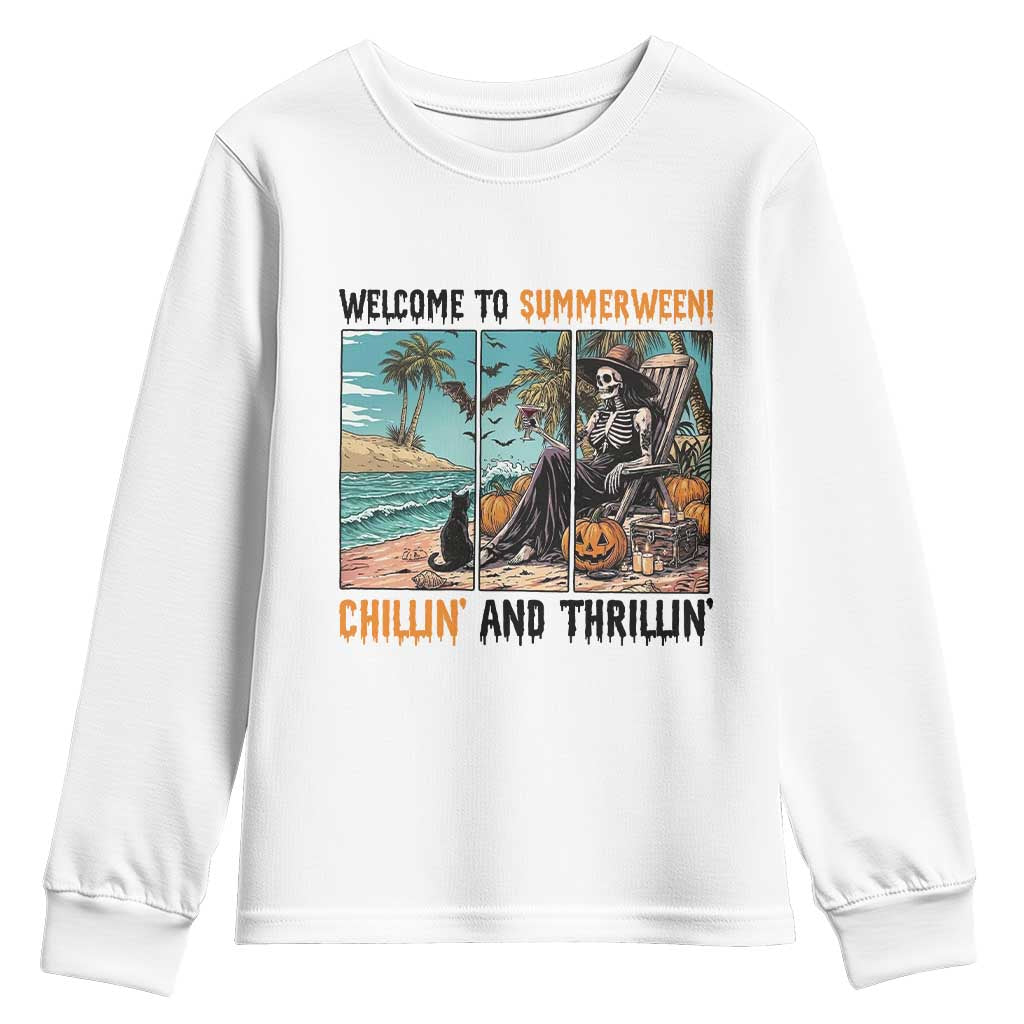 Welcome To Summerween Chillin And Thrillin Youth Sweatshirt Spooky Beach Party Gift