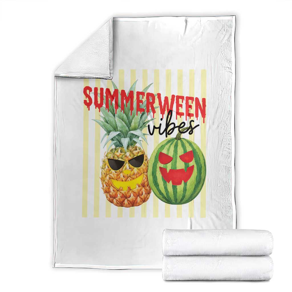 Funny Summerween Fruit Throw Blanket Spooky Pineapple Watermelon Graphic
