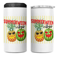 Funny Summerween Fruit 4 in 1 Can Cooler Tumbler Spooky Pineapple Watermelon Graphic