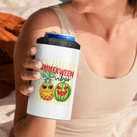 Funny Summerween Fruit 4 in 1 Can Cooler Tumbler Spooky Pineapple Watermelon Graphic