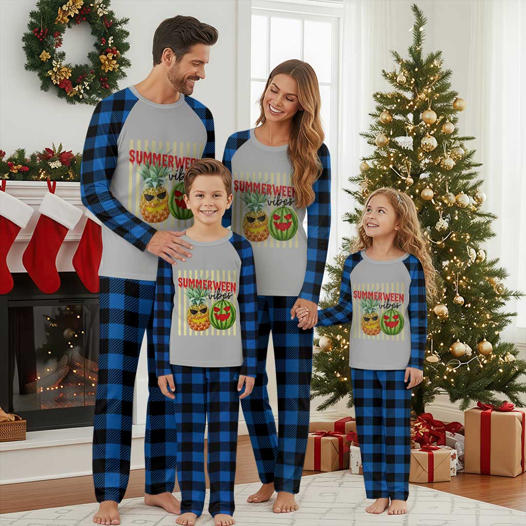 Funny Summerween Fruit Plaid Pajama Set Spooky Pineapple Watermelon Graphic