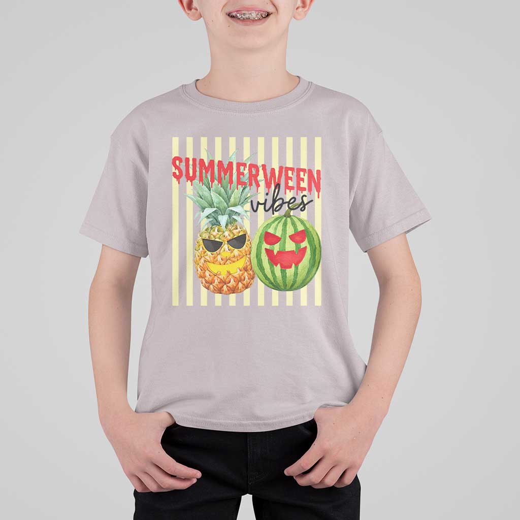 Funny Summerween Fruit T Shirt For Kid Spooky Pineapple Watermelon Graphic