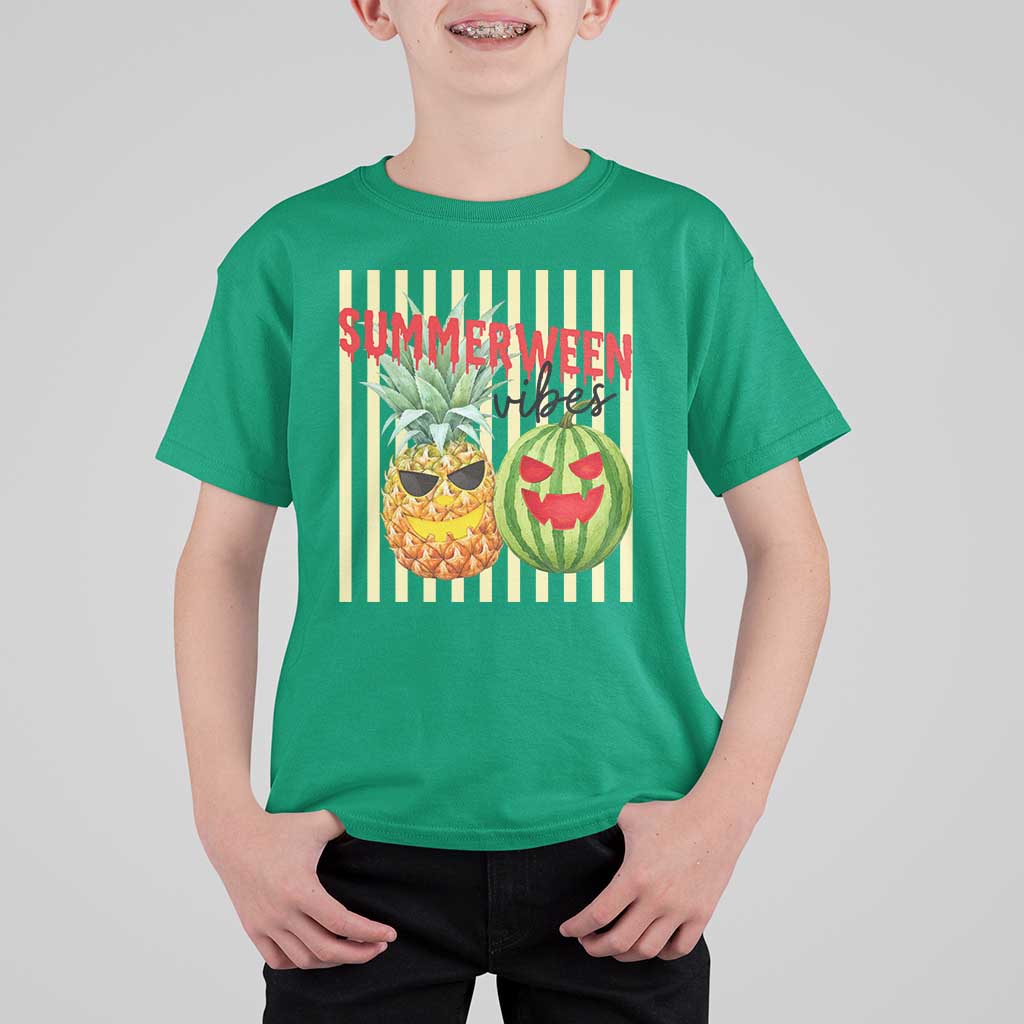 Funny Summerween Fruit T Shirt For Kid Spooky Pineapple Watermelon Graphic