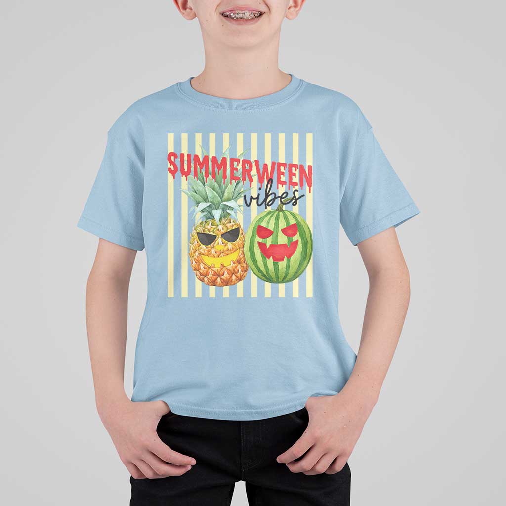 Funny Summerween Fruit T Shirt For Kid Spooky Pineapple Watermelon Graphic